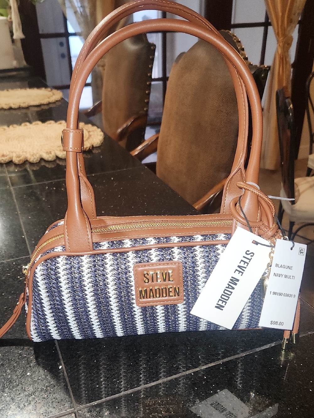 Steve Madden Navy & Brown Woven Shoulder Bag